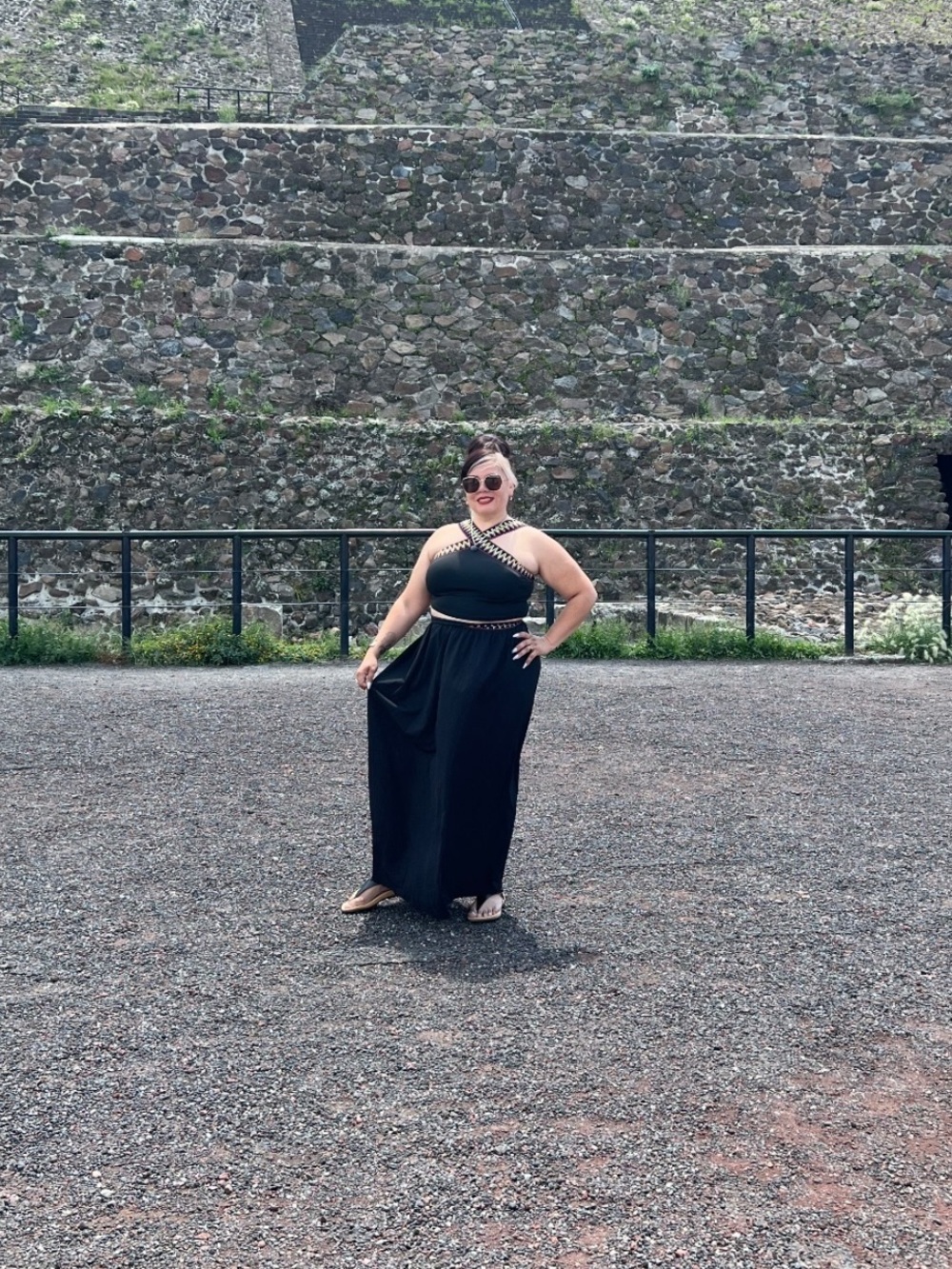 Black Two-Piece Maxi Set with Cutout Detail